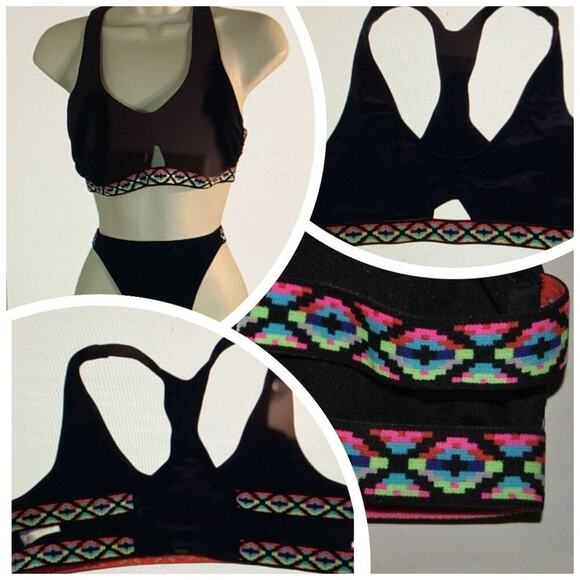 EXHILARATION Other - EXHILARATION Women Black w/Multi Color RainbowTrim BikiniTop/Bottom Swim Sz M‎
